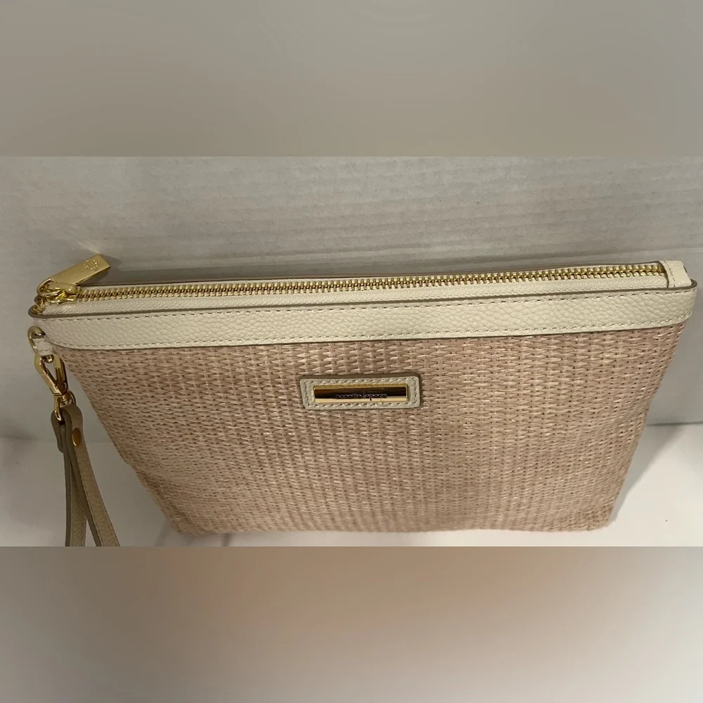 NWOT Nanette Lepore Beige and Cream Hand-Woven Straw Wristlet Clutch